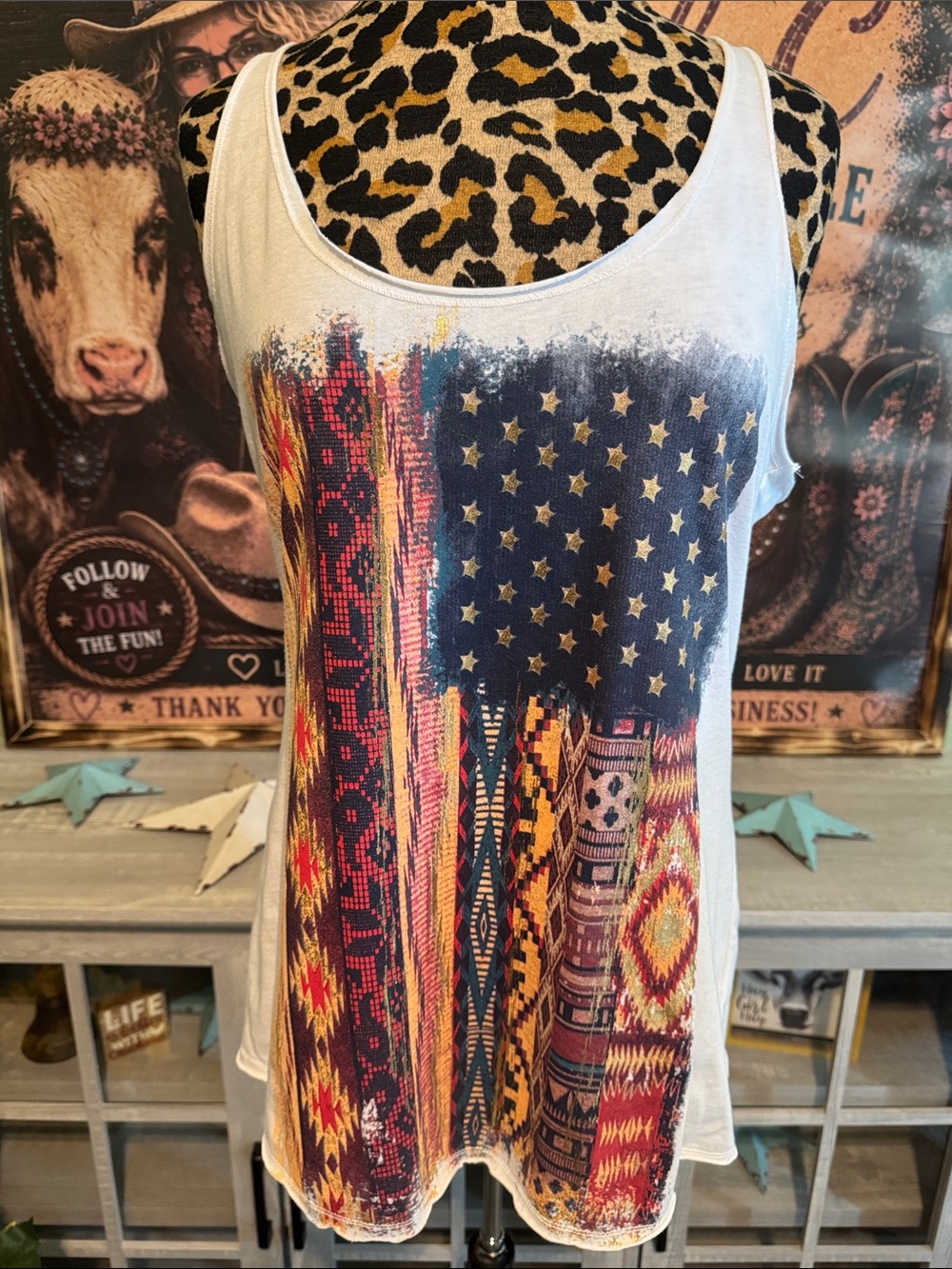 Rebellious One Boho American Flag Print Tank Top Sz 1XL